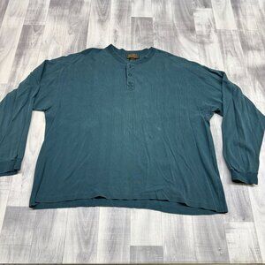 ✅Mens XL VTG Eddie Bauer Henley Shirt Long Sleeve Cotton 3-button in USA Casual